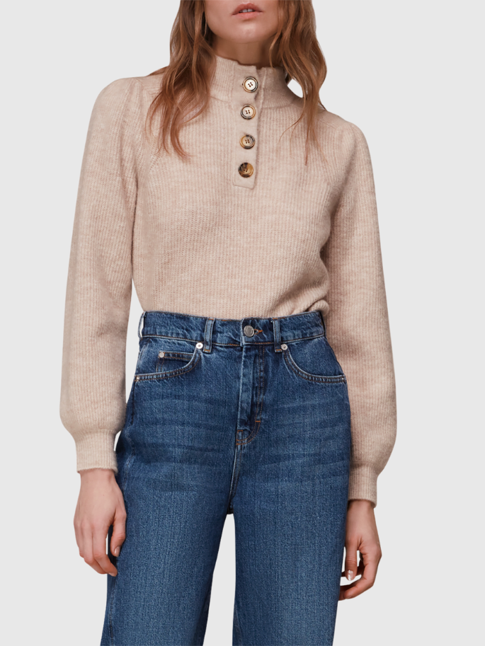 Whistles Puff Sleeve Button Sweat