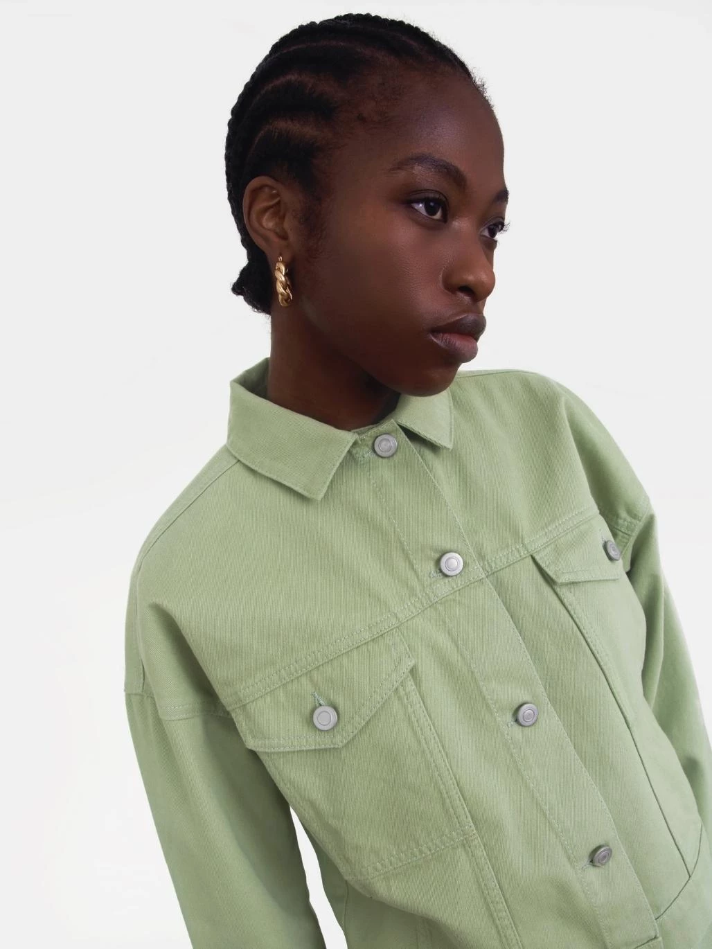 Cropped green 2024 denim jacket