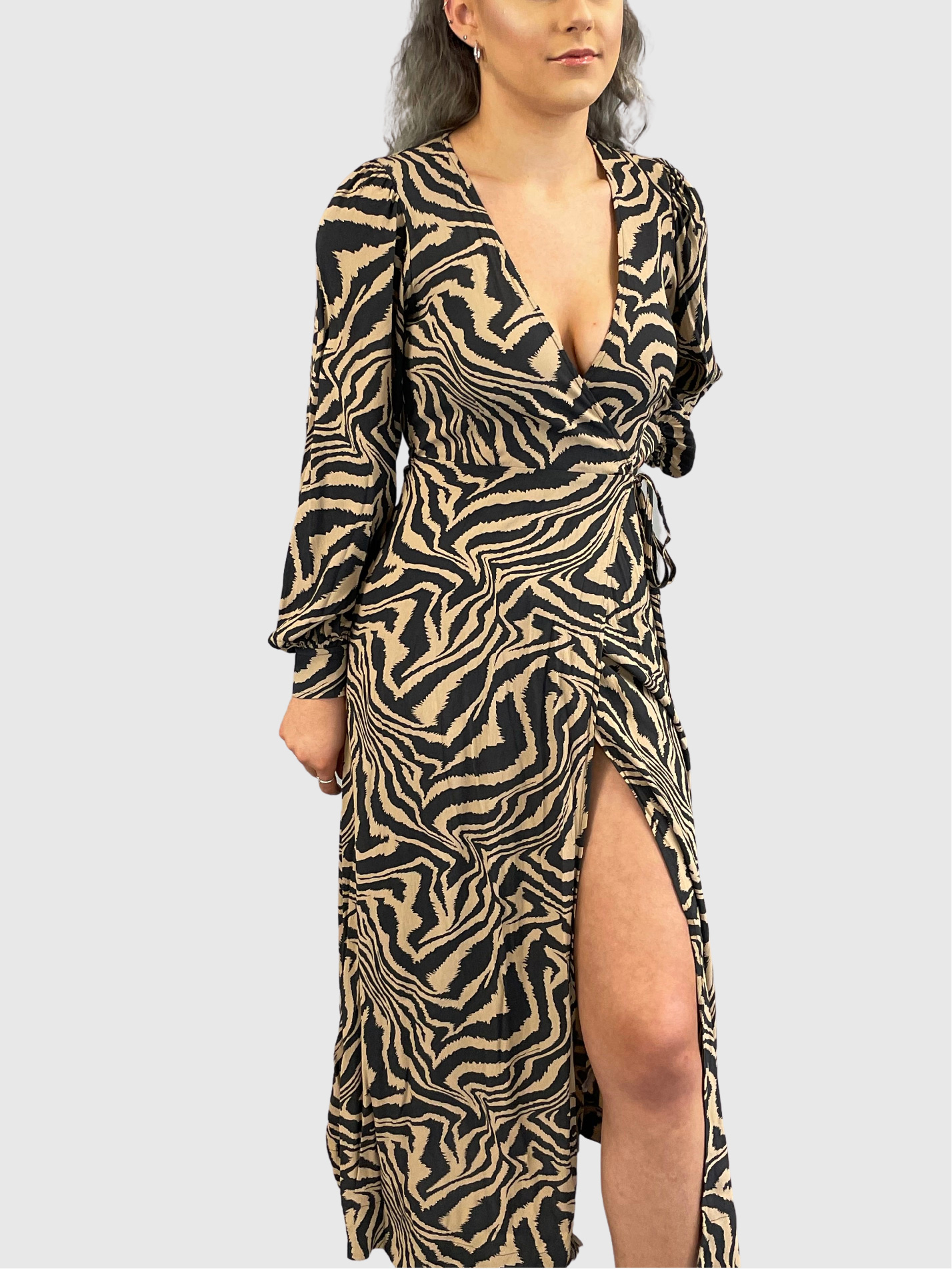 Ganni Zebra-print crepe wrap dress